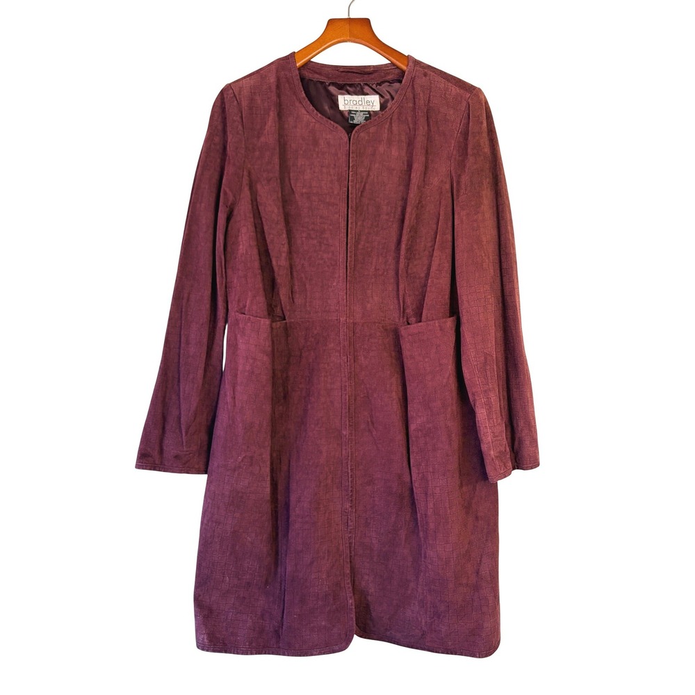 Vtg BRADLEY BAYOU Suede Leather Duster Coat L Burgundy Western Boho
